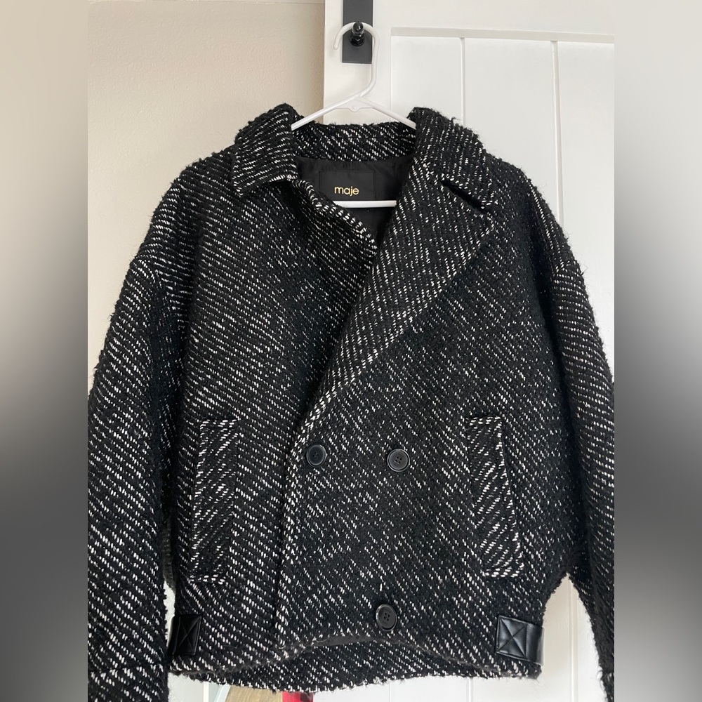 Maje Black & White Textured Wool Coat